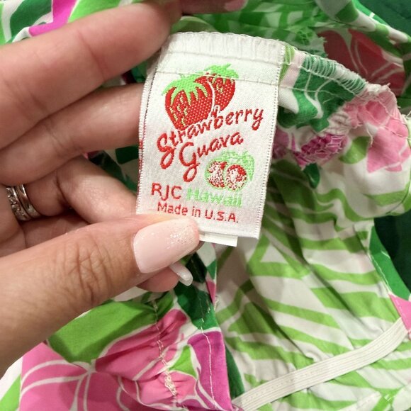 Strawberry Guava Hawaii Girls 5 Green Pink Plumeria Dress - Picture 3 of 4